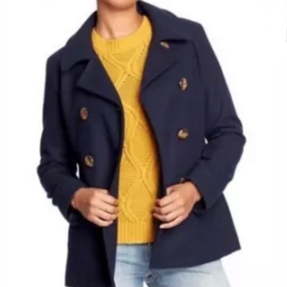 OLD NAVY Women’s Pea Wool Coat Navy Tortoise Buttons XS Small